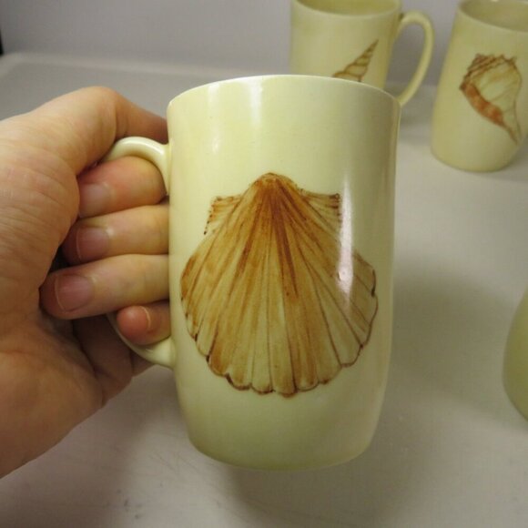 Sea Shell (6) Mugs NO DUPLICATES front or back Vintage, Signed, has chips - Picture 3 of 10